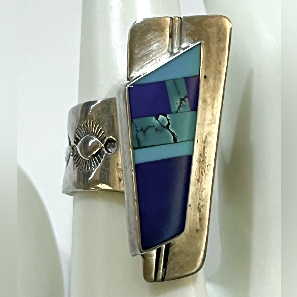 Signed - Aaron Toadlena, Vintage Lapis Turquoise Sterling Silver Ring